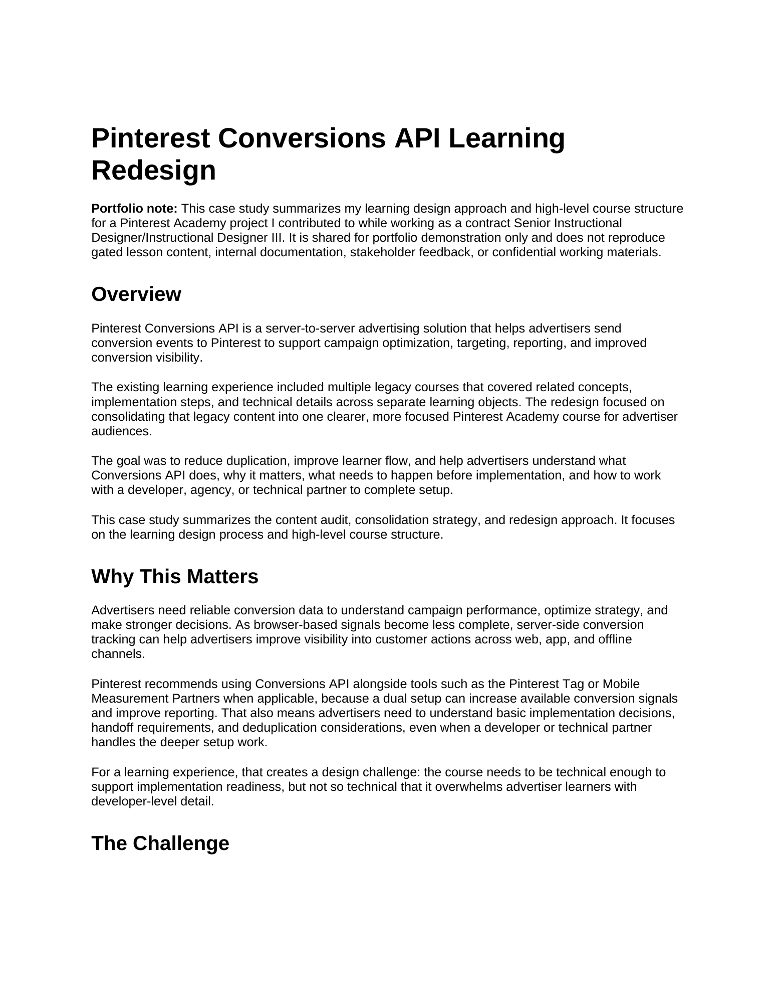 Pinterest Conversions API Learning Redesign preview 1